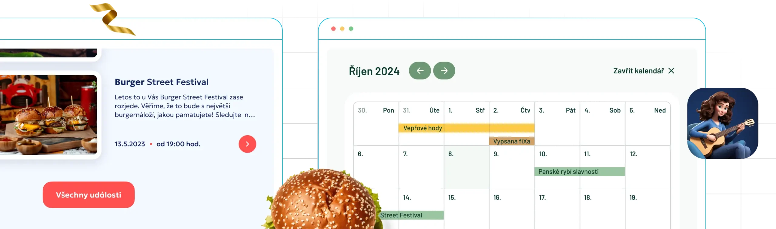 Ukázka funkcí na webu pro restaurace - Kalendář akcí