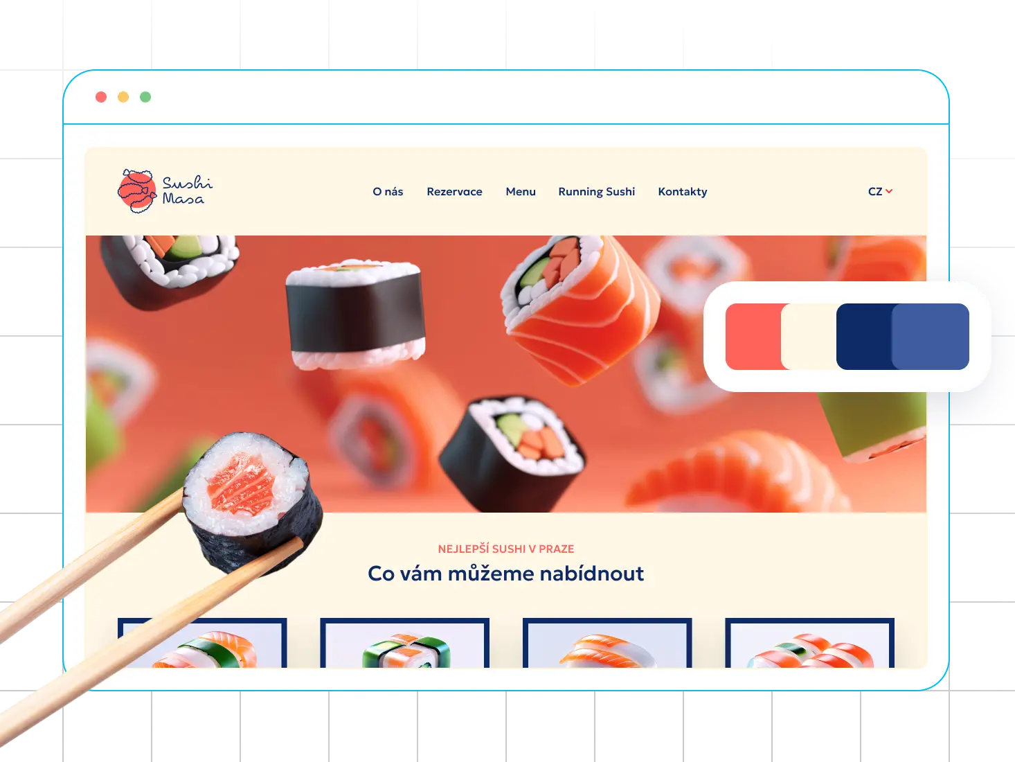 Inspirace - Ukázka webu pro sushi restauraci vytvořeného pomocí AI