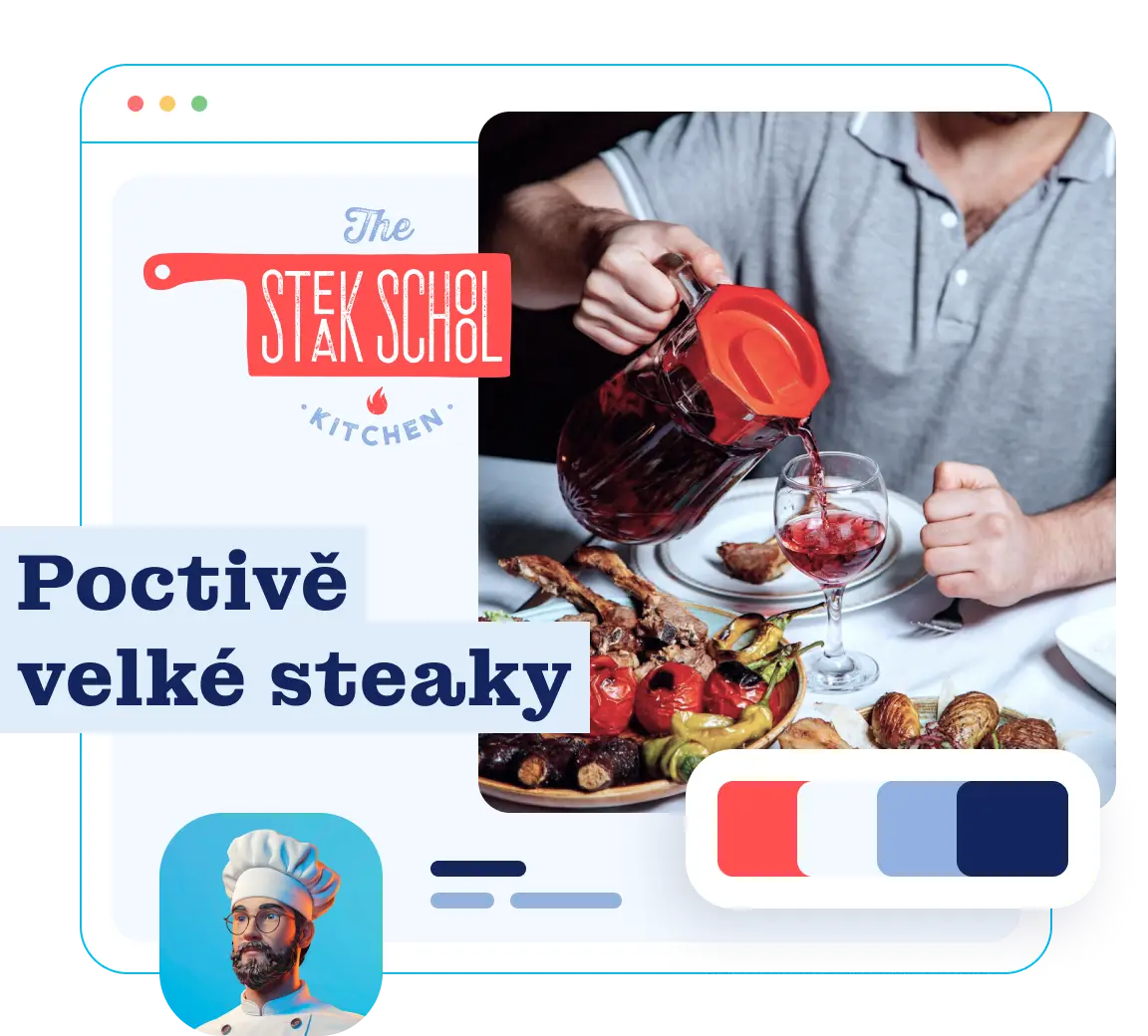 Ukázka barevnosti webu restaurace vytvořeného pomocí umělé inteligence